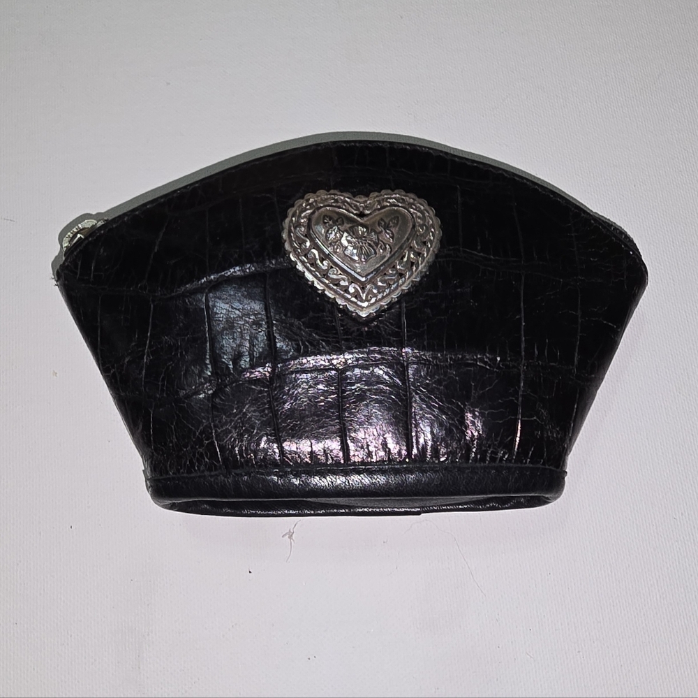 Brighton Vintage Crocodile Black Leather Heart-Embellished Women's Accessory Bag